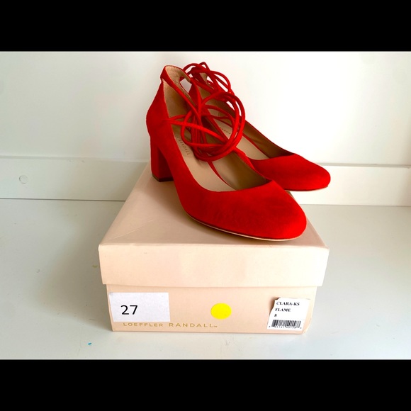 Loeffler Randall Flame Red Chunky Heels w Straps Size 8 - Picture 5 of 8